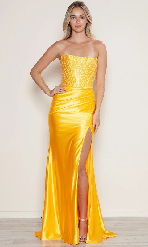 The Best Prices Poly USA 9656 - Straight Neck Rhinestone Corset Prom Dress
