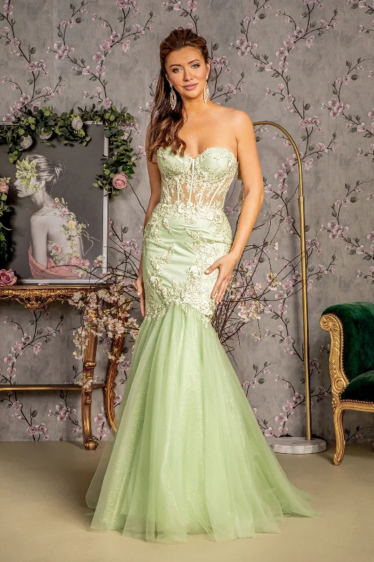 Closeout Embroidered Strapless Mermaid Dress by GLS Gloria GL3211