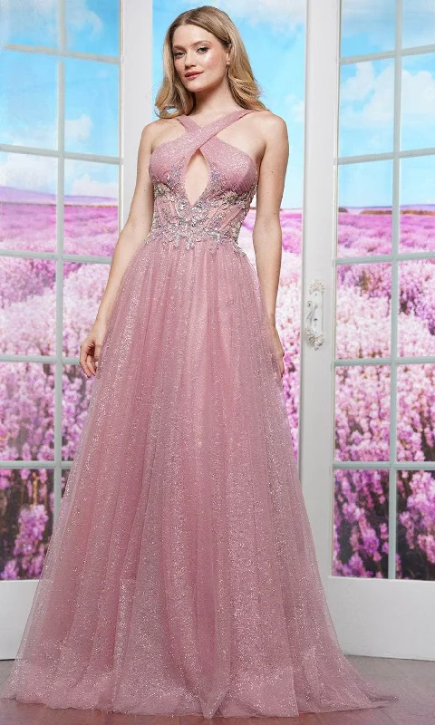 Mega Sale Colors Dress 3514 - Sequin Appliqued Halter Prom Dress