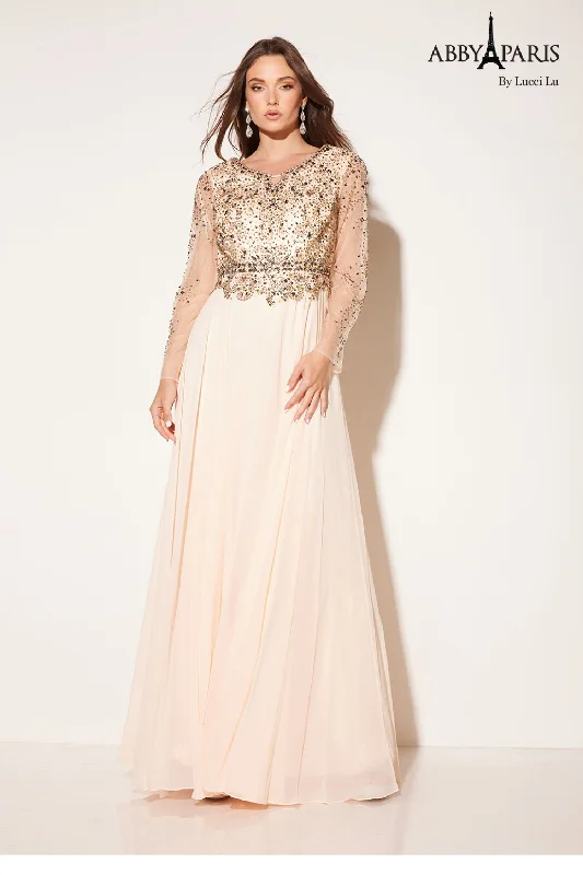 Super Deal Chiffon Long Sleeve A-line Gown by Abby Paris 96040W