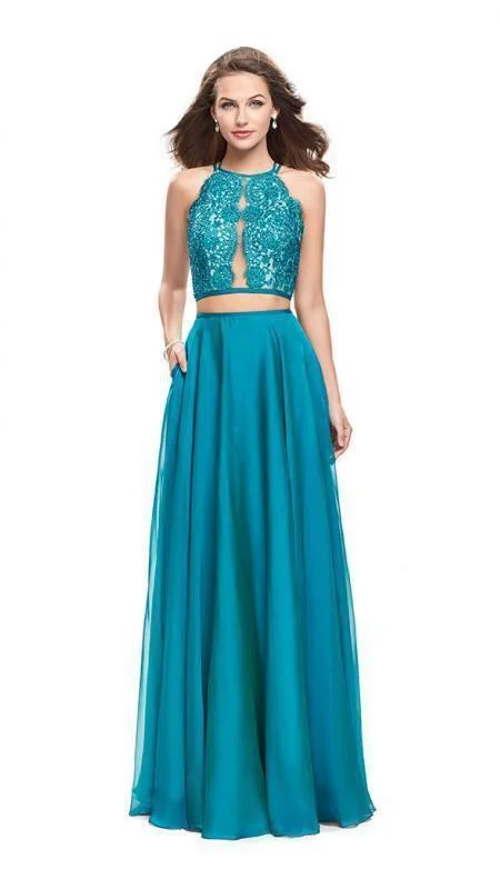 Must-Have Deals La Femme - 25843 Two-Piece Illusion Paneled Lace Bodice Chiffon Gown