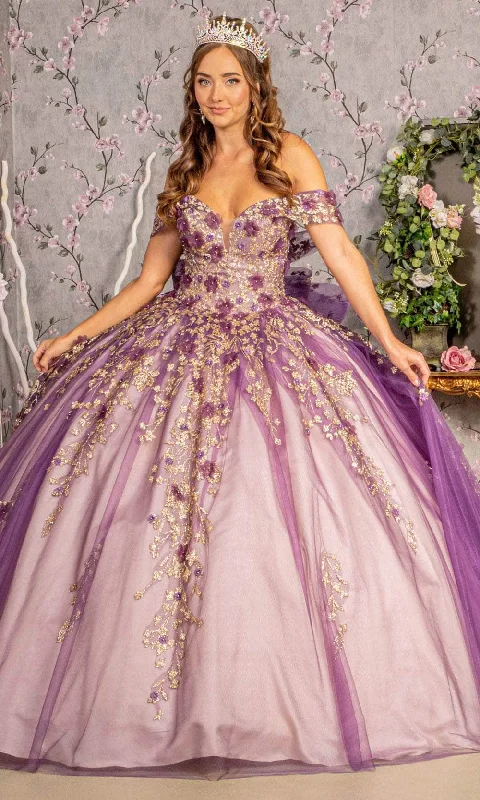 Buy More, Save More Elizabeth K GL3178 - Floral Appliques Bow Ballgown