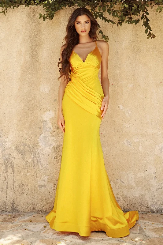 Price Rollback Ruched Satin Mermaid Dress by Cinderella Divine CH236