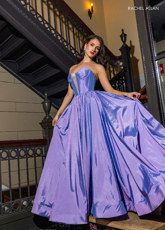 Exclusive Access Taffeta Corset A-line Slit Gown by Rachel Allan 70871