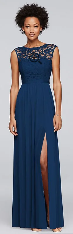 Big Discounts David's Bridal Long Bridesmaid Dress with Lace Bodice