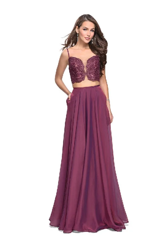 Steals and Deals La Femme - 25830 Two Piece Beaded Lace Chiffon A-line Dress