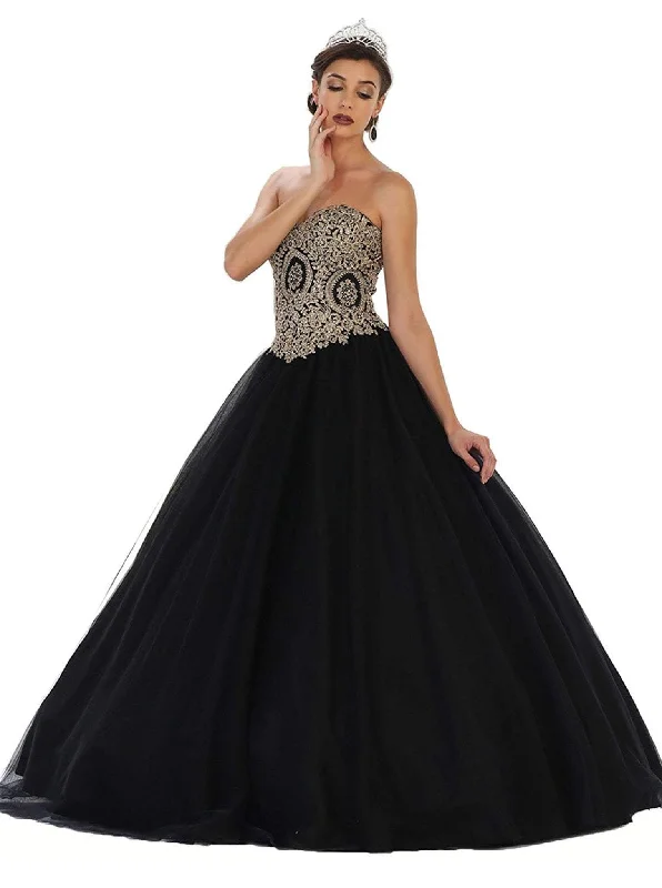 Get It Before It’s Gone May Queen - Strapless Sweetheart Gilded Quinceanera Ballgown LK-74