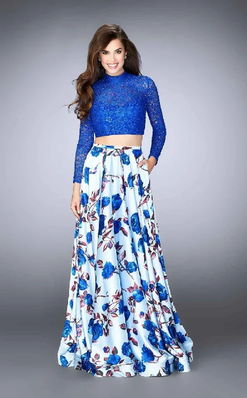 Blowout Sale La Femme - 24507 Two Piece Floral and Lace Satin Ensemble Prom Dress