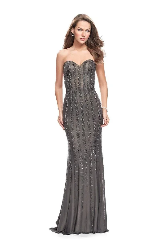 Can't Be Beat La Femme Gigi - 26289 Vertical Striped Beaded Sweetheart Sheath Dress