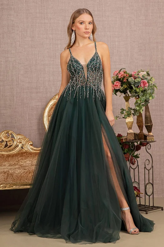 New Deals Jeweled Sleeveless A-line Slit Gown by GLS Gloria GL3137