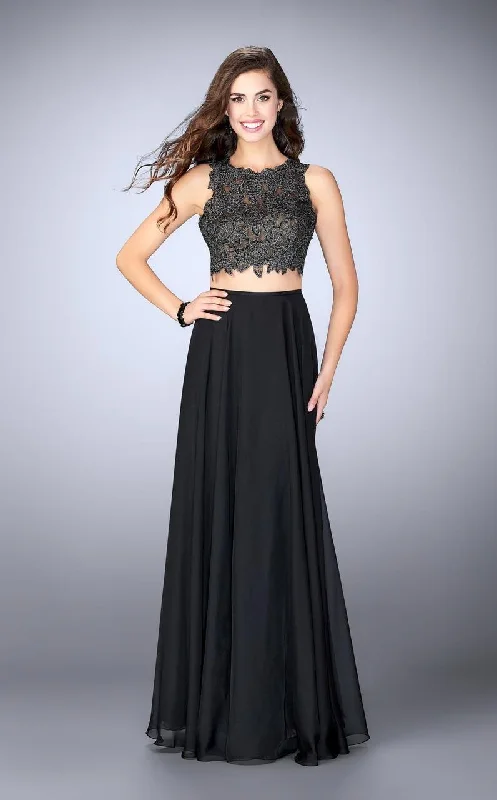 Special Discount La Femme - 23775 Sleeveless Illusion Jewel Neck Two-piece Floral Laced Chiffon Dress