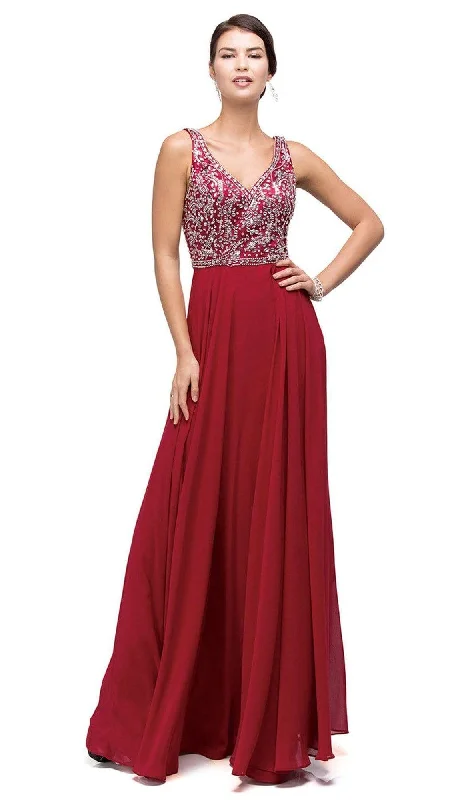 Limited Availability Dancing Queen - Beaded V-Neck Chiffon A-line Dress 9589