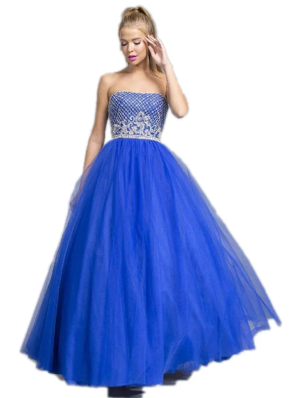 Online Exclusive Aspeed Design - Embellished Straight Neck Prom Ballgown