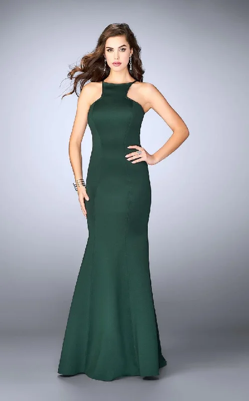 Limited Stock La Femme - 24374 Halter Strappy Back Neoprene Mermaid Prom Dress