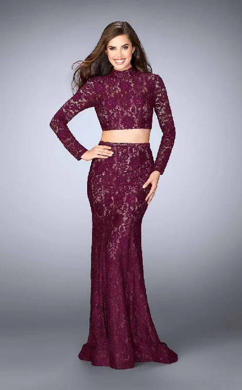 Value Deals La Femme - 24272 Lovely Long Sleeve High Neck Laced Two-piece Dress