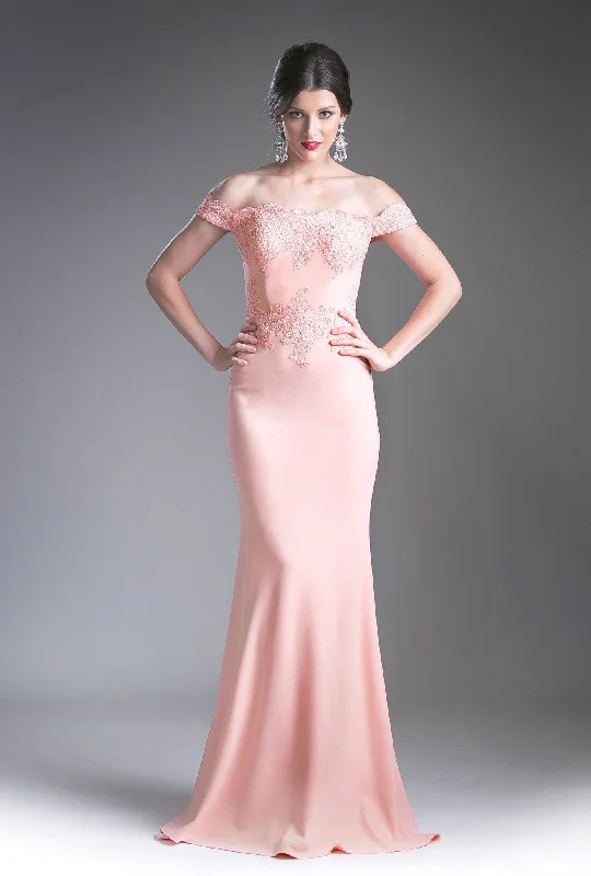 Price Buster Long Off Shoulder Lace Bodice Dress by Cinderella Divine CF158