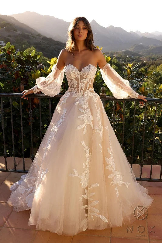 Value Deals Puff Sleeve Strapless Corset Bridal Gown by Nox Anabel JE990L