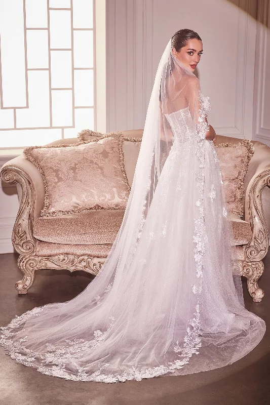 Limited Stock Beaded Floral Edge Chapel Veil by Ladivine V005
