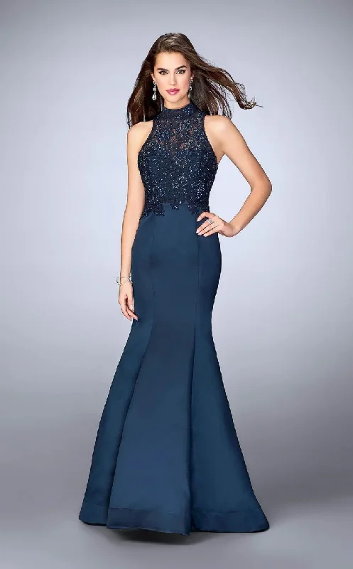Act Now La Femme - 24271 Exquisite High Lace Illusion Long Mermaid Evening Gown