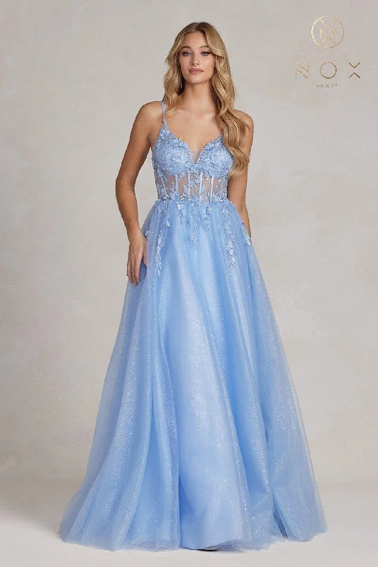 Instant Savings Applique Sleeveless Corset Gown by Nox Anabel T1083