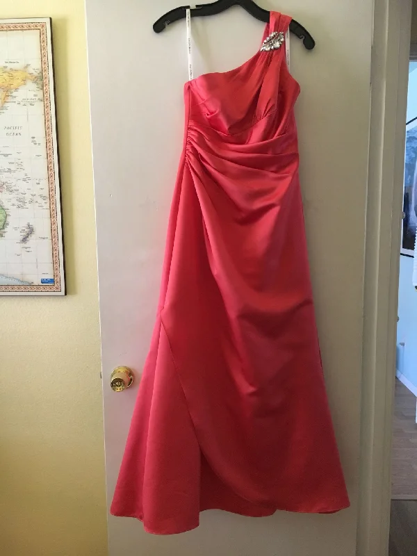 Fantastic Offers David's Bridal F15940/ long one shoulder satin dress w/ embelish