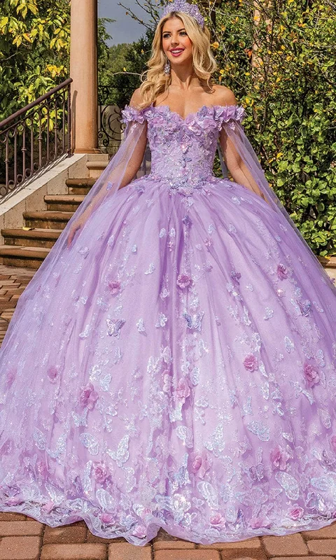 Special Discount Dancing Queen 1875 - Twin Sheer Cape Floral Gown