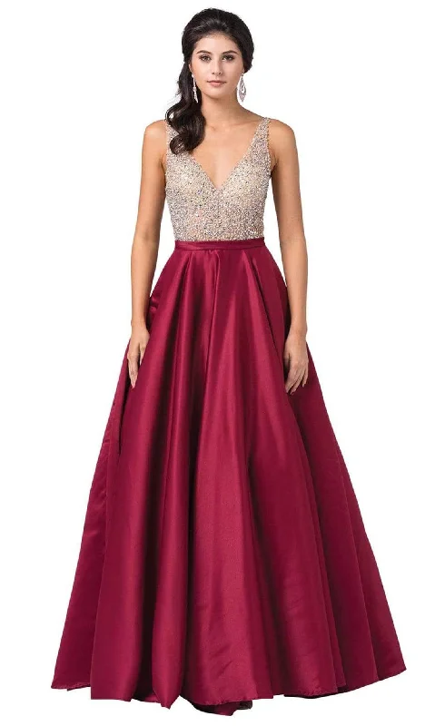 Deal Explosion Dancing Queen - 2568 Embellished Plunging V-neck Ballgown