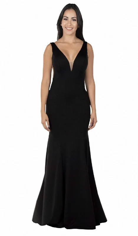 Early Access Poly USA - 8158 Sleeveless Illusion Plunging V Neckline Mermaid Dress