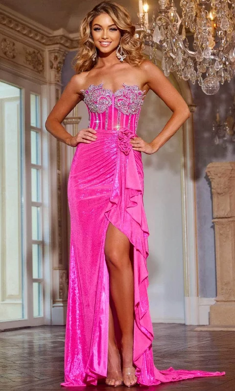 Daily Deals Jovani D6031 - Beaded Applique Cascading Ruffle Prom Gown