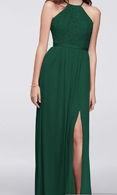 Midnight Madness David's Bridal Open-Back Lace and Mesh Bridesmaid Dress F19608