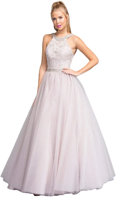 Sneak Peek Sale Trevi Collection - Jeweled Lace Halter Prom Ballgown