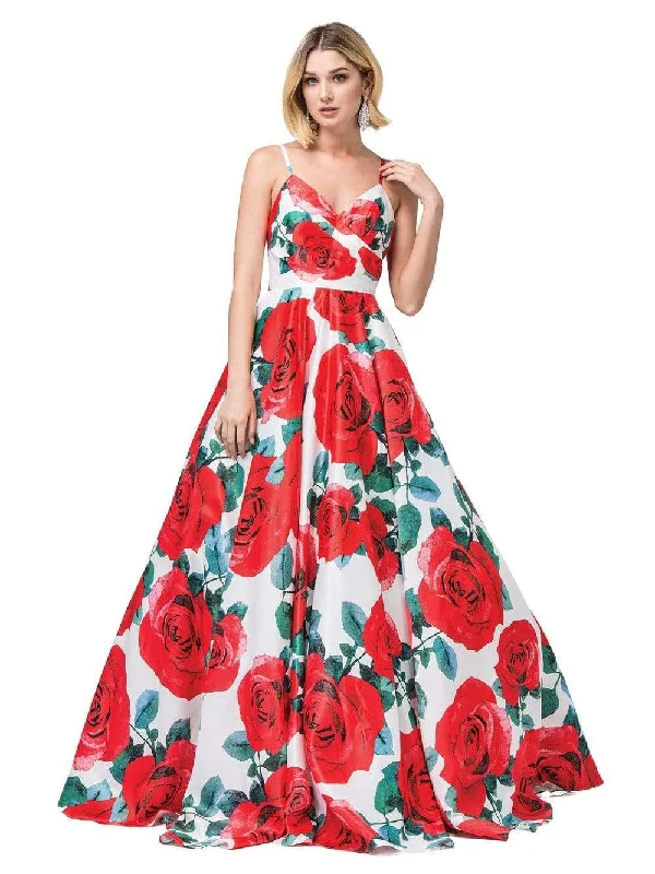 Weekend Special Dancing Queen - 2845 Floral Ruched V-Neck Ballgown