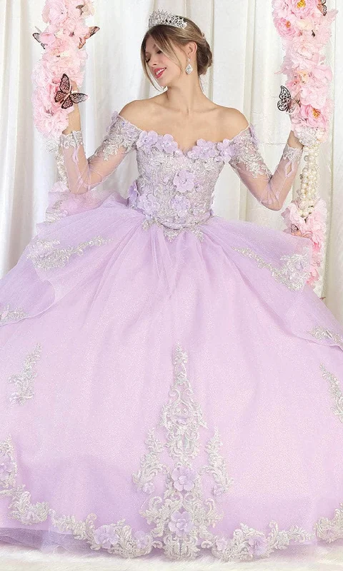 Deal Mania May Queen LK189 - Long Mesh Sleeve Ball Gown