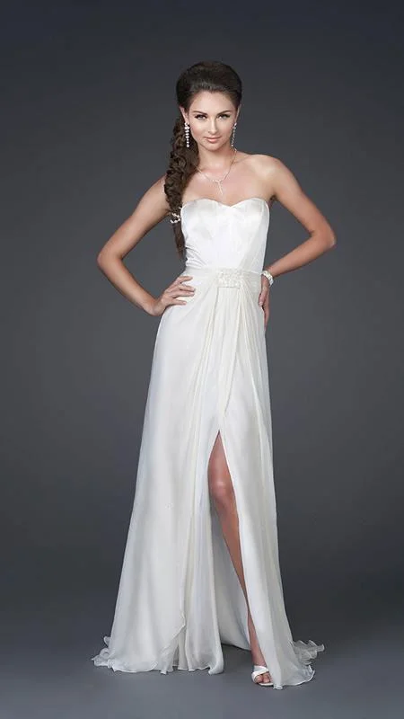 Exclusive Savings La Femme - 15586 Strapless Sweetheart Long Silk Gown with Front Slit
