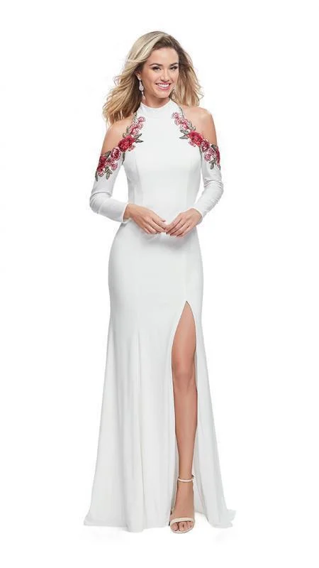 Customer Appreciation Sale La Femme - 25807 Floral Applique Long Sleeve Sheath Dress