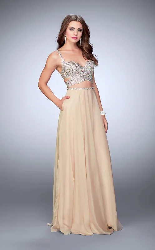 Online Only La Femme - 23966 Two-Piece Crystal Sweetheart Crisscross Long Evening Gown
