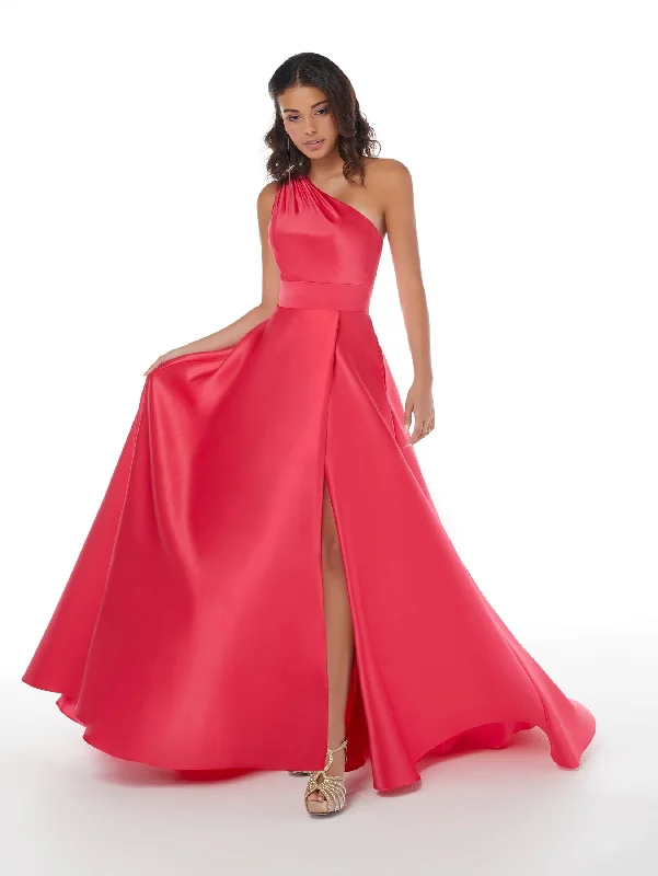 Shop and Save Satin One Shoulder A-line Slit Gown by Studio 17 12861