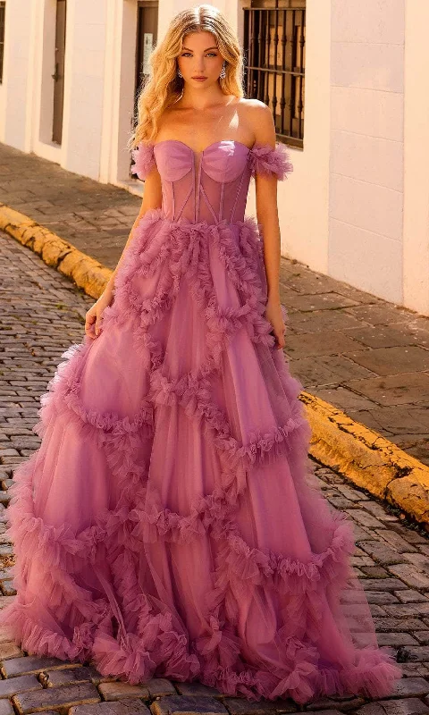 Fantastic Deals Nox Anabel Y1472 - Ruffle Trim Detailed Off-Shoulder Ballgown