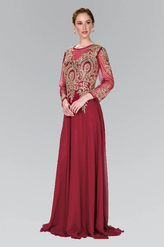 Price Drop Applique Long Sleeve Gown by Elizabeth K GL1368