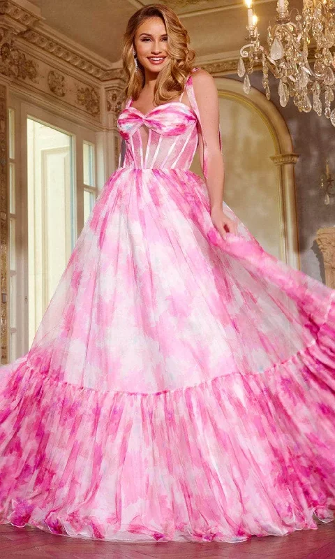 Deal Dash Jovani 44181 - Ruched Floral Appliques Prom Gown