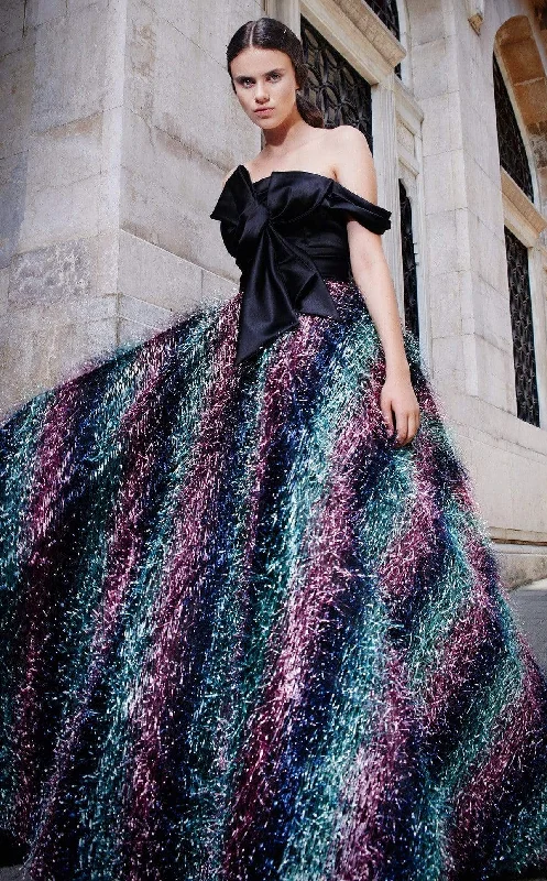 While Supplies Last MNM Couture - N0301 Bow Detailed Off-Shoulder Feathered Ballgown