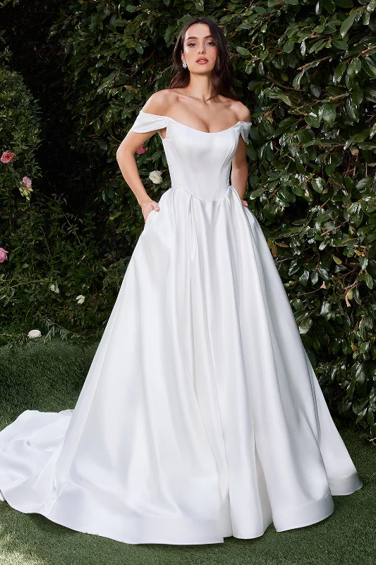 Clearance Sale Satin Off Shoulder Bridal Ball Gown by Ladivine CDS513W