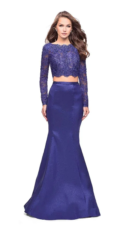 Crazy Deals La Femme - 25324 Two-Piece Long Sleeve Lace Bodice Mikado Gown