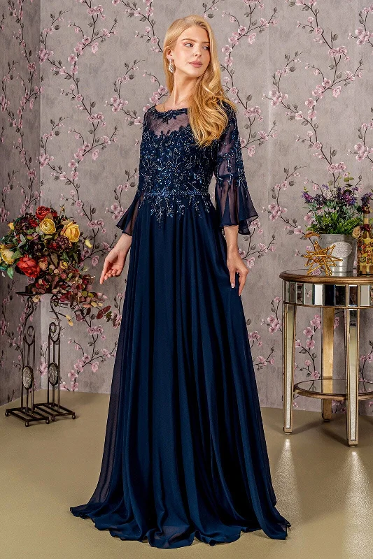 Savings Spectacular Beaded Chiffon 3/4 Sleeve A-line Gown by GLS Gloria GL3434