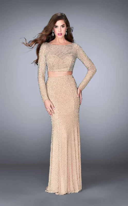 Flash Deals La Femme - 24175 Sparkling Long Sleeve Cropped Top Prom Dress