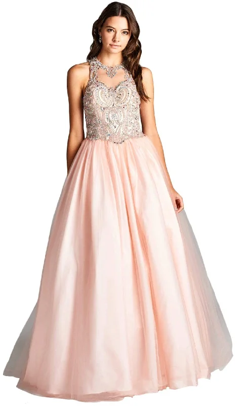 Limited Time Discount Trevi Collection - Bejeweled Illusion Halter Evening Ballgown