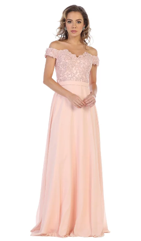 Huge Discounts May Queen - MQ1601B Applique Off-Shoulder A-line Gown