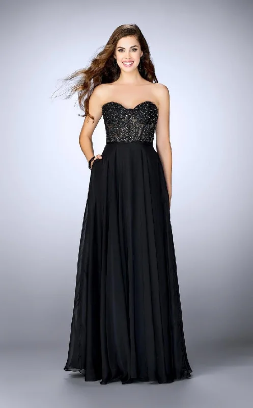 Deal Zone La Femme - 24318 Strapless Sweetheart Lace Bodice Prom Dress