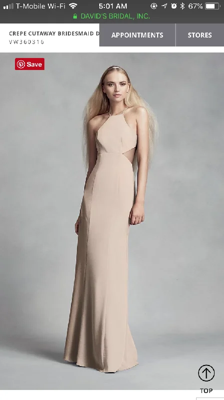 Bargain Prices Vera Wang White Crepe Cutaway Bridesmaid Dress with Illusion Sides
