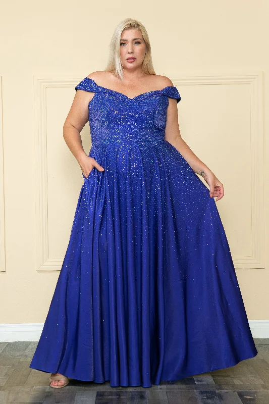 Discount Days Plus Size Rhinestone Off Shoulder Gown by Poly USA W1112